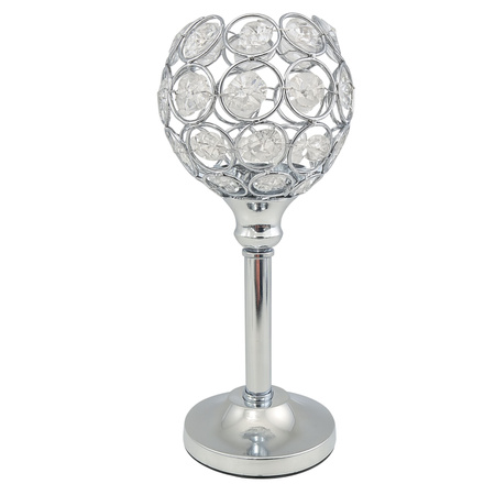 ŚWIECZNIK GLAMOUR Z KRYSZTAŁKAMI LAMPION NA TEALIGHTY SREBRNY KULA 22cm