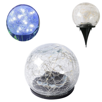 Lampa ogrodowa wbijana LED SOLARNA KULA SZKLANA POPĘKANE SZKŁO 10 cm