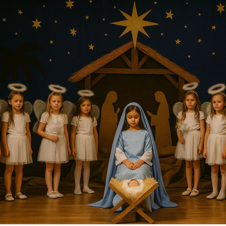 STRÓJ KOSTIUM ANIOŁA ANIOŁKA AUREOLA SPÓDNICZKA SKRZYDŁA PRZEBRANIE