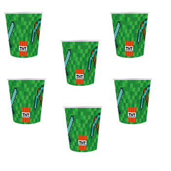 Kubeczki urodzinowe Piksele 250ml podobne do Minecraft 6 szt