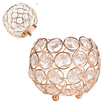 ŚWIECZNIK AŻUROWY Z KRYSZTAŁKAMI KULA LAMPION GLAMOUR NA ŚWIECZKĘ ZŁOTY 10cm