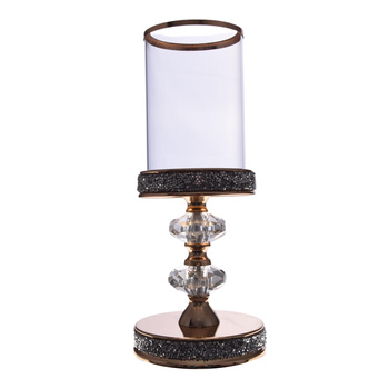 ŚWIECZNIK SZKLANY KIELICH ZŁOTY GLAMOUR LAMPION CYLINDER KRYSZTAŁKI 29cm