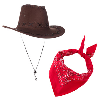 ZESTAW KOWBOJSKI KAPELUSZ KOWBOJA BANDAMKA CZERWONA DZIKI ZACHÓD PRZEBRANIE DLA DZIECI