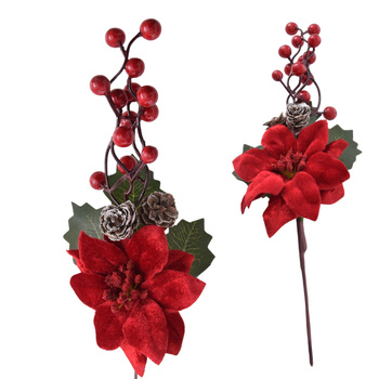 Świąteczna gałązka gwiazda betlejemska głóg szyszki gałązki na stroik 