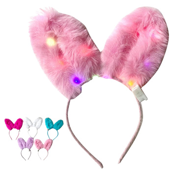 FUTRZANE USZY KRÓLIKA KRÓLICZE LED OPASKA NA GŁOWĘ