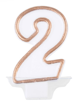 Świeczka cyferka na tort biała dwójka nr 2