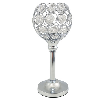 ŚWIECZNIK GLAMOUR Z KRYSZTAŁKAMI LAMPION NA TEALIGHTY SREBRNY KULA 22cm