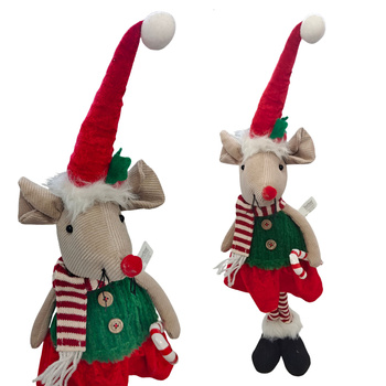 Figurka świąteczna myszka w czapce Mikołaja dekoracja bożonarodzeniowa 60cm