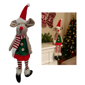 Figurka świąteczna myszka w czapce Mikołaja dekoracja bożonarodzeniowa 40cm