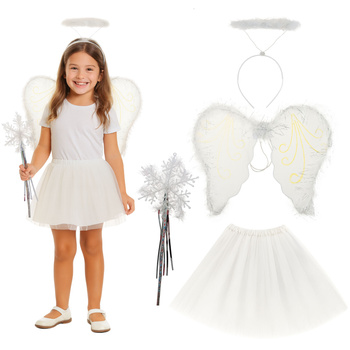 STRÓJ KOSTIUM ANIOŁA ANIOŁKA AUREOLA SPÓDNICZKA SKRZYDŁA PRZEBRANIE