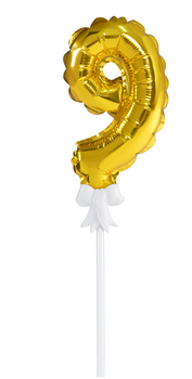 Balon foliowy cyfra 9 dziewięć na patyczku złota 13cm