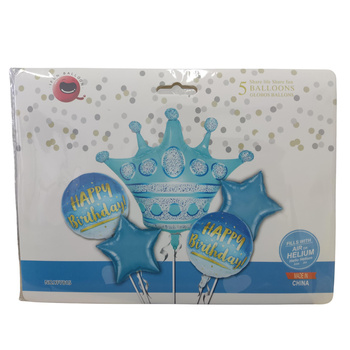 ZESTAW BALONÓW NA URODZINY NA HEL POWIETRZE KORONA GWIAZDY HAPPY BIRTHDAY 5szt