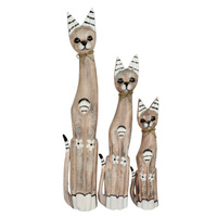 KOTY KOT DREWNIANE FIGURKI DEKORACJA RZEŹBA 3szt