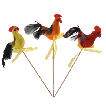 KURA KURCZAK NA PIKU DEKORACJA DREWNO OZDOBA NA PATYKU STROIK 
