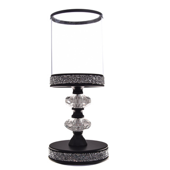 ŚWIECZNIK SZKLANY KIELICH CZARNY GLAMOUR LAMPION CYLINDER KRYSZTAŁKI 29cm