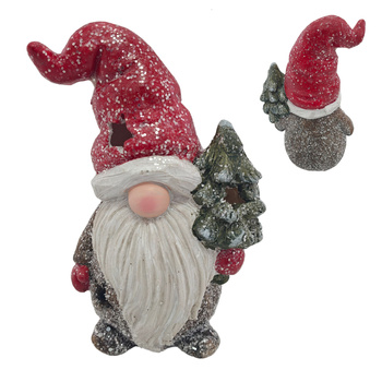 Figurka świąteczna MIKOŁAJ LED krasnal z choinką ozdoba bożonarodzeniowa 20 cm