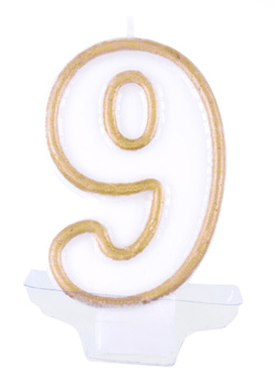 Świeczka cyferka na tort biała dziewiątka nr 9