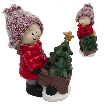 Figurka świąteczna dziewczynka LED z choinką ozdoba bożonarodzeniowa 17cm