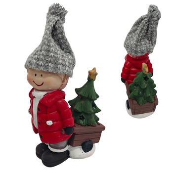 Figurka świąteczna chłopiec LED z choinką ozdoba bożonarodzeniowa 17cm