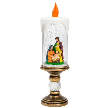 Świeca LED SZOPKA Święta Rodzina sztuczny śniegi ozdoba świąteczna 26 cm