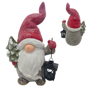 Figurka świąteczna MIKOŁAJ LED krasnal z LAMPIONEM ozdoba bożonarodzeniowa 42cm